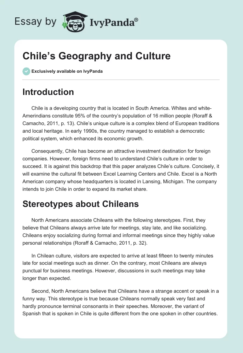 Chile’s Geography and Culture. Page 1