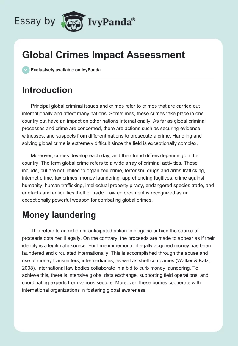 Global Crimes Impact Assessment. Page 1