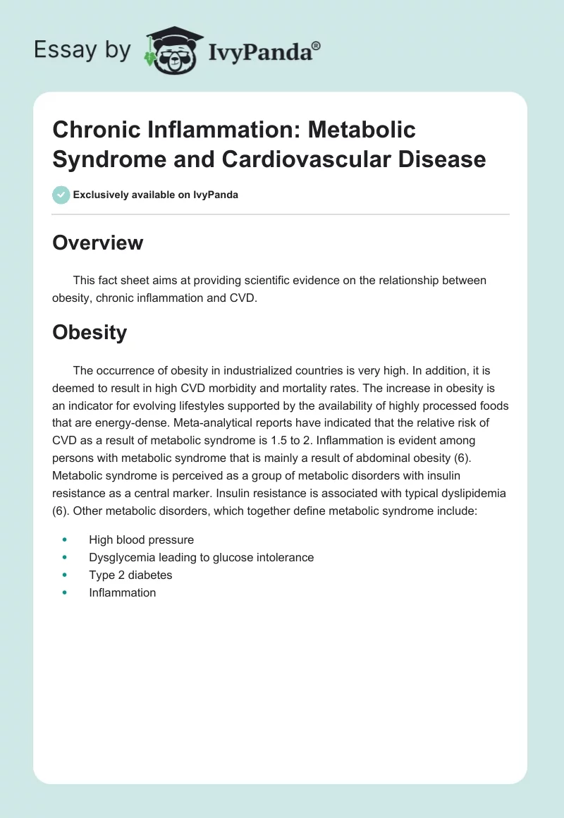 Chronic Inflammation: Metabolic Syndrome and Cardiovascular Disease. Page 1