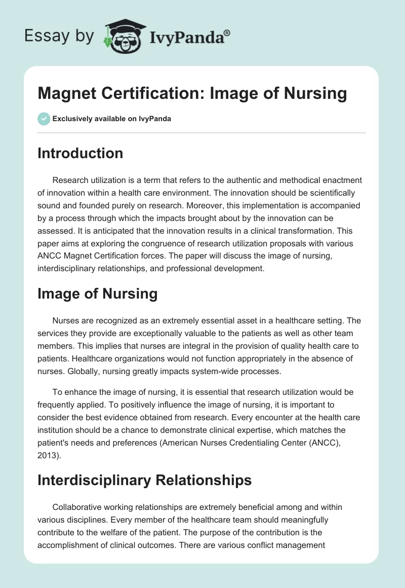Magnet Certification: Image of Nursing. Page 1