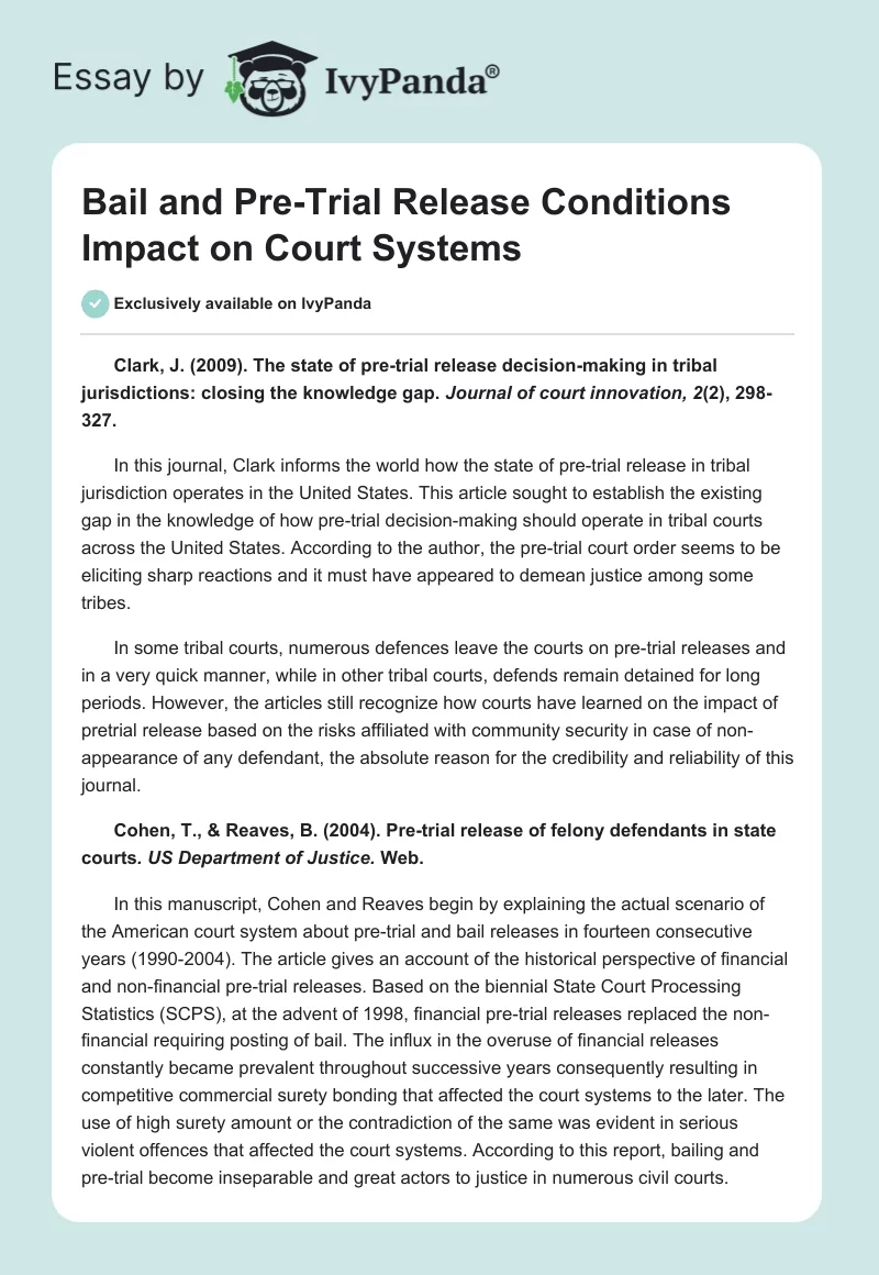 Bail and Pre-Trial Release Conditions Impact on Court Systems. Page 1