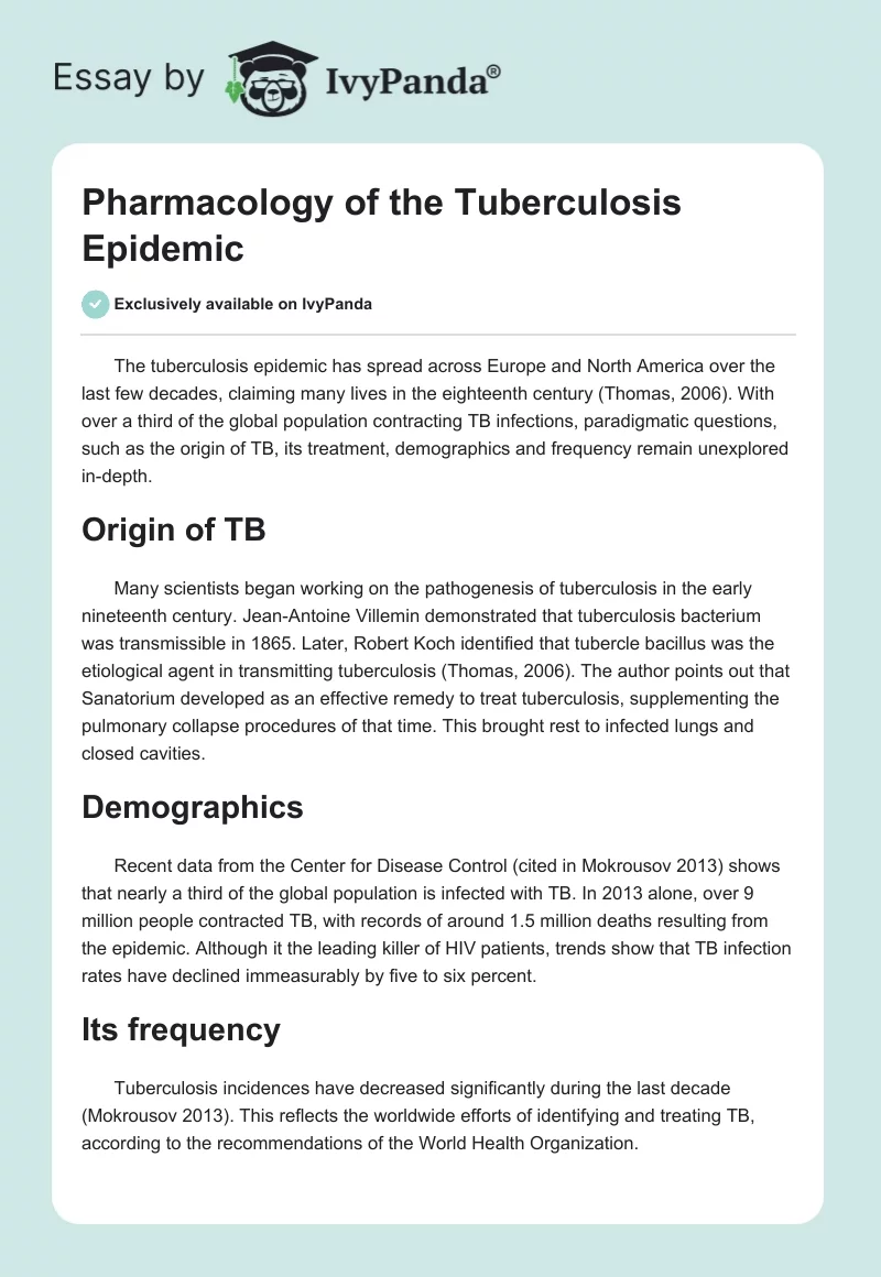 Pharmacology of the Tuberculosis Epidemic. Page 1