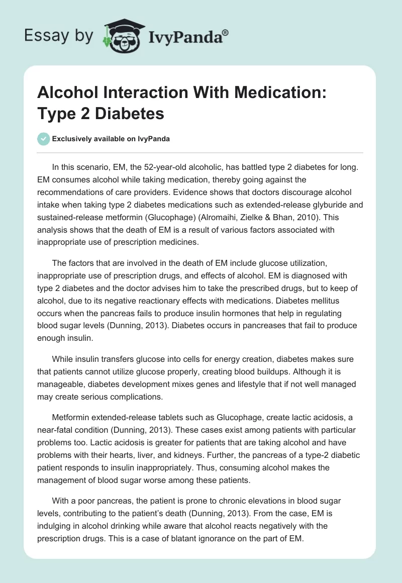 Alcohol Interaction With Medication: Type 2 Diabetes. Page 1