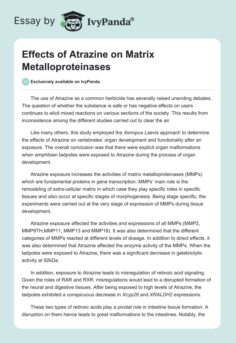 Effects of Atrazine on Matrix Metalloproteinases. Page 1