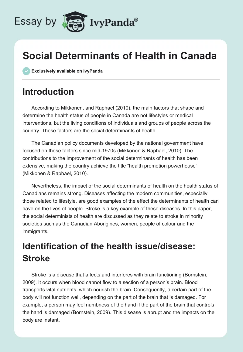 Social Determinants of Health in Canada. Page 1