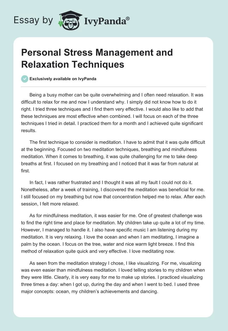 Personal Stress Management and Relaxation Techniques. Page 1