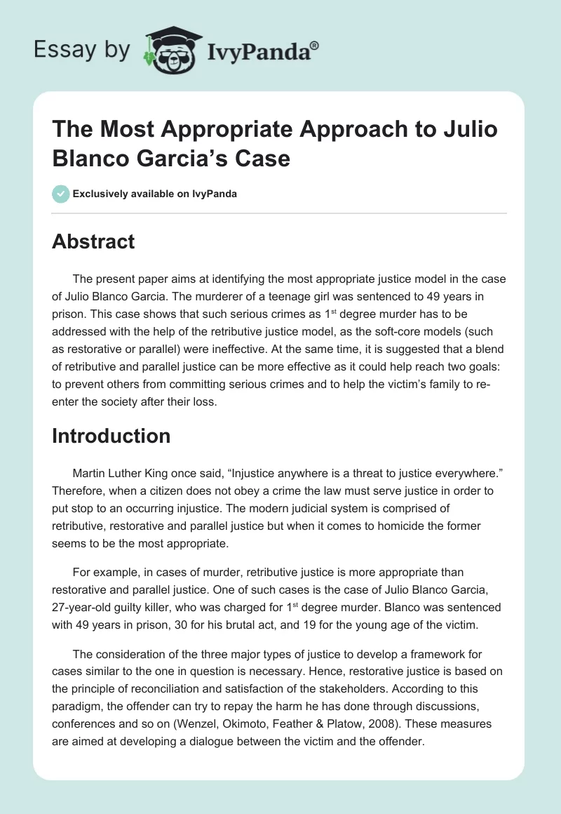 The Most Appropriate Approach to Julio Blanco Garcia’s Case. Page 1