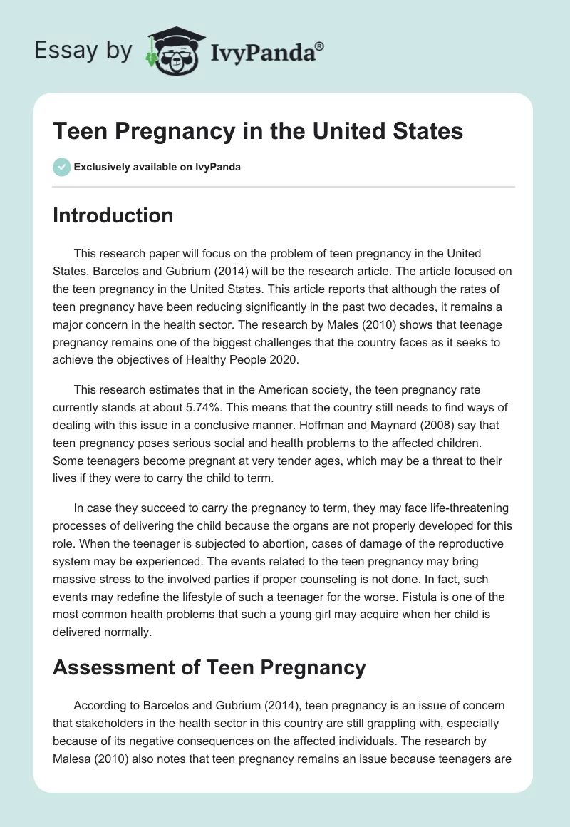 Teen Pregnancy in the United States. Page 1