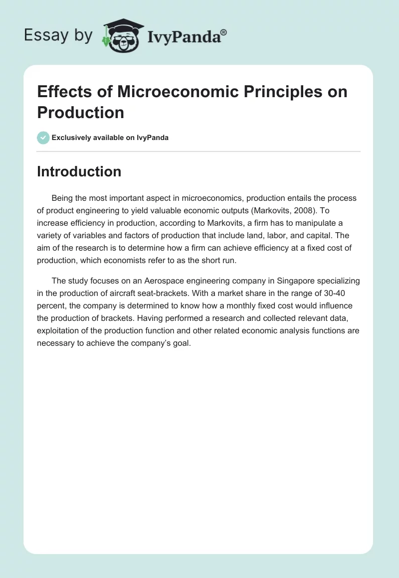 Effects of Microeconomic Principles on Production. Page 1