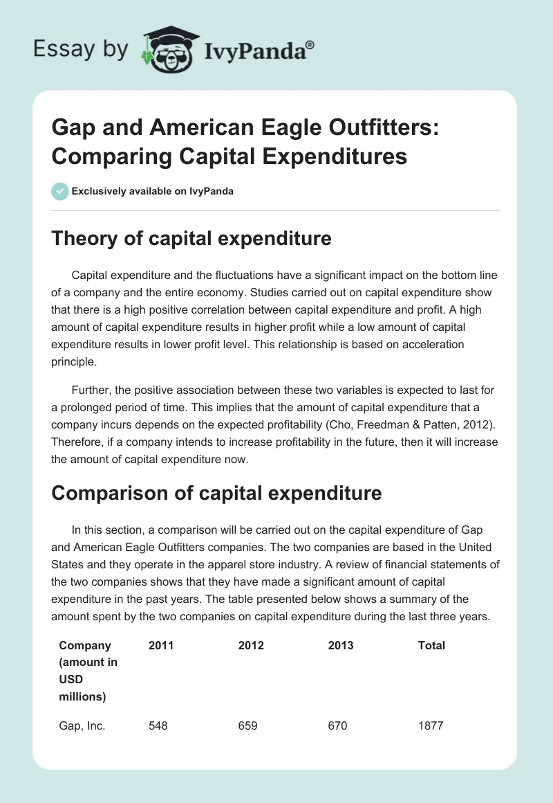 Gap and American Eagle Outfitters: Comparing Capital Expenditures. Page 1