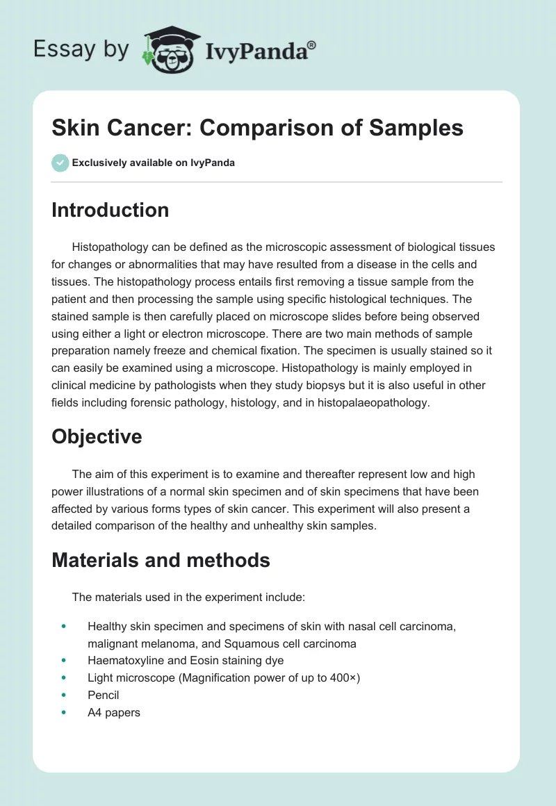 Skin Cancer: Comparison of Samples. Page 1