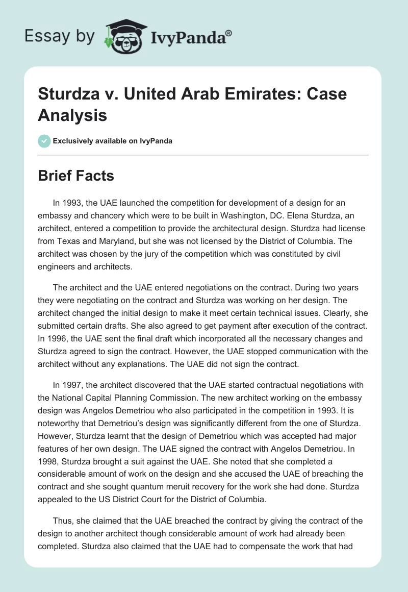 Sturdza v. United Arab Emirates: Case Analysis. Page 1