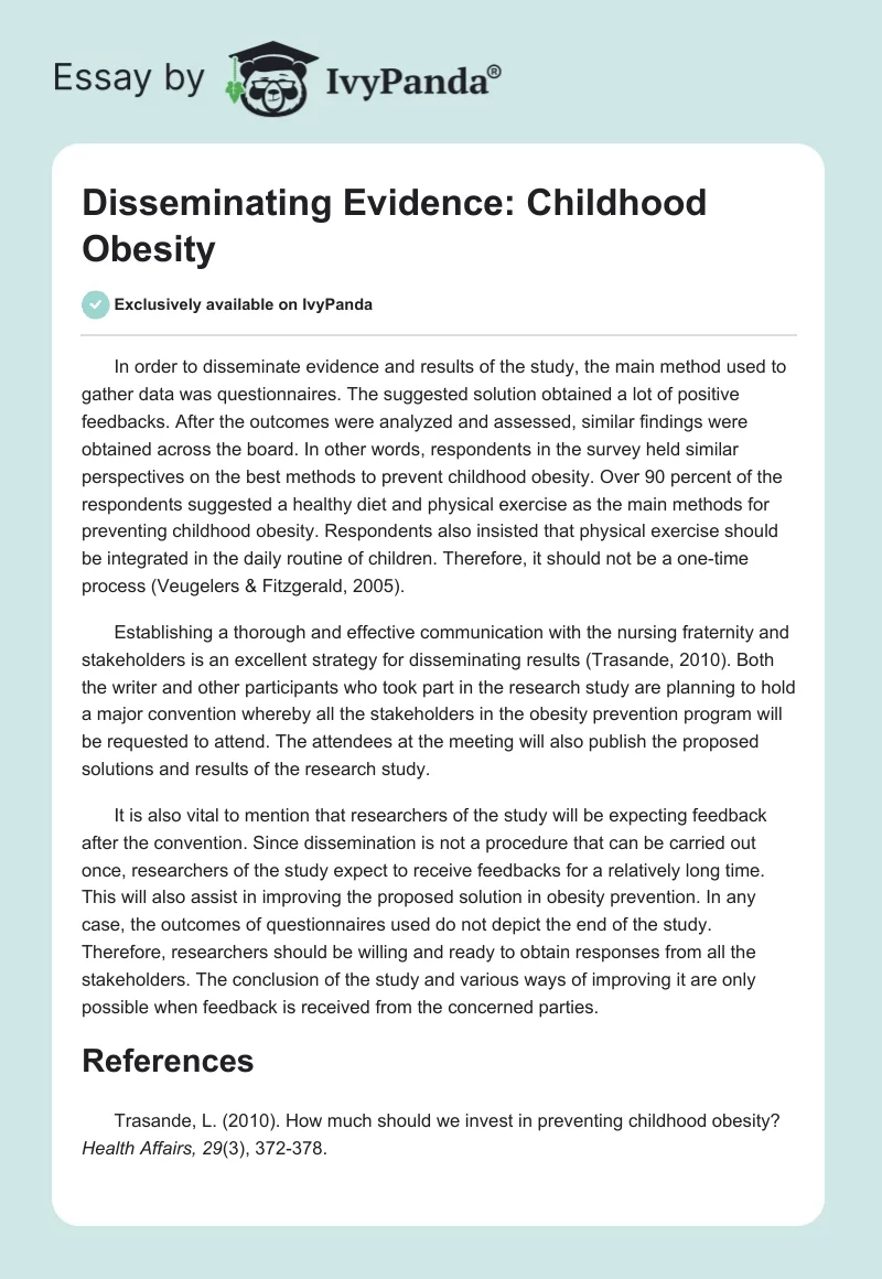 Disseminating Evidence: Childhood Obesity. Page 1