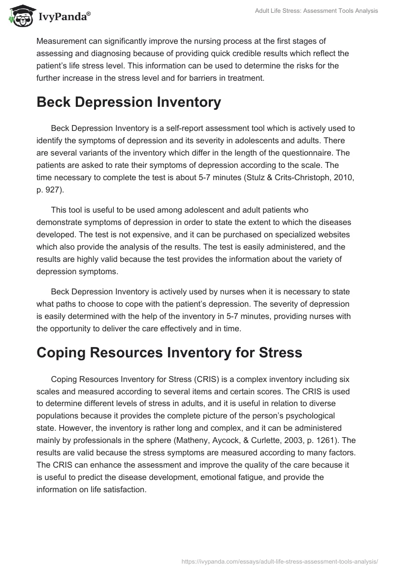 Adult Life Stress: Assessment Tools Analysis. Page 2