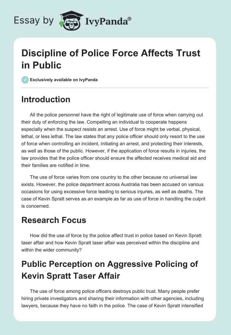 Discipline of Police Force Affects Trust in Public. Page 1