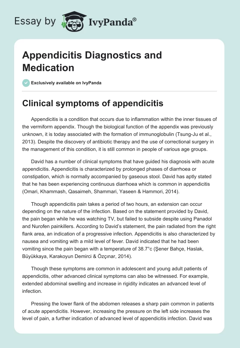 Appendicitis Diagnostics and Medication. Page 1
