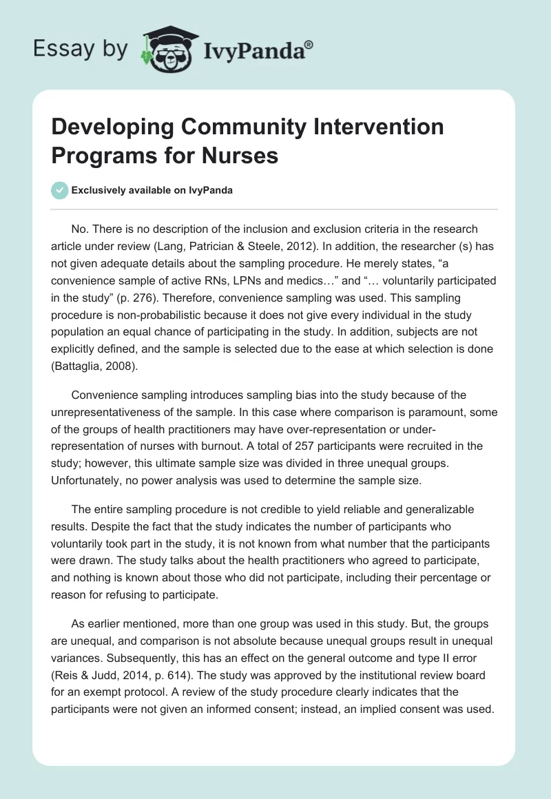 Developing Community Intervention Programs for Nurses. Page 1