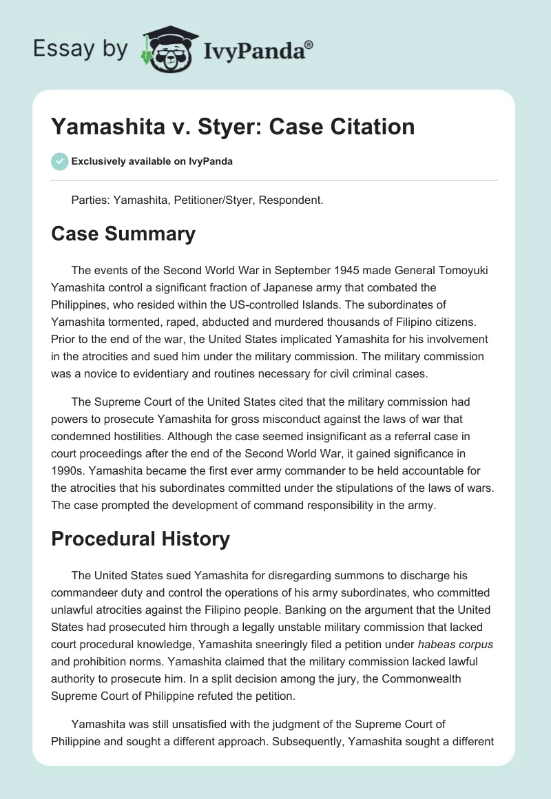 Yamashita v. Styer: Case Citation. Page 1