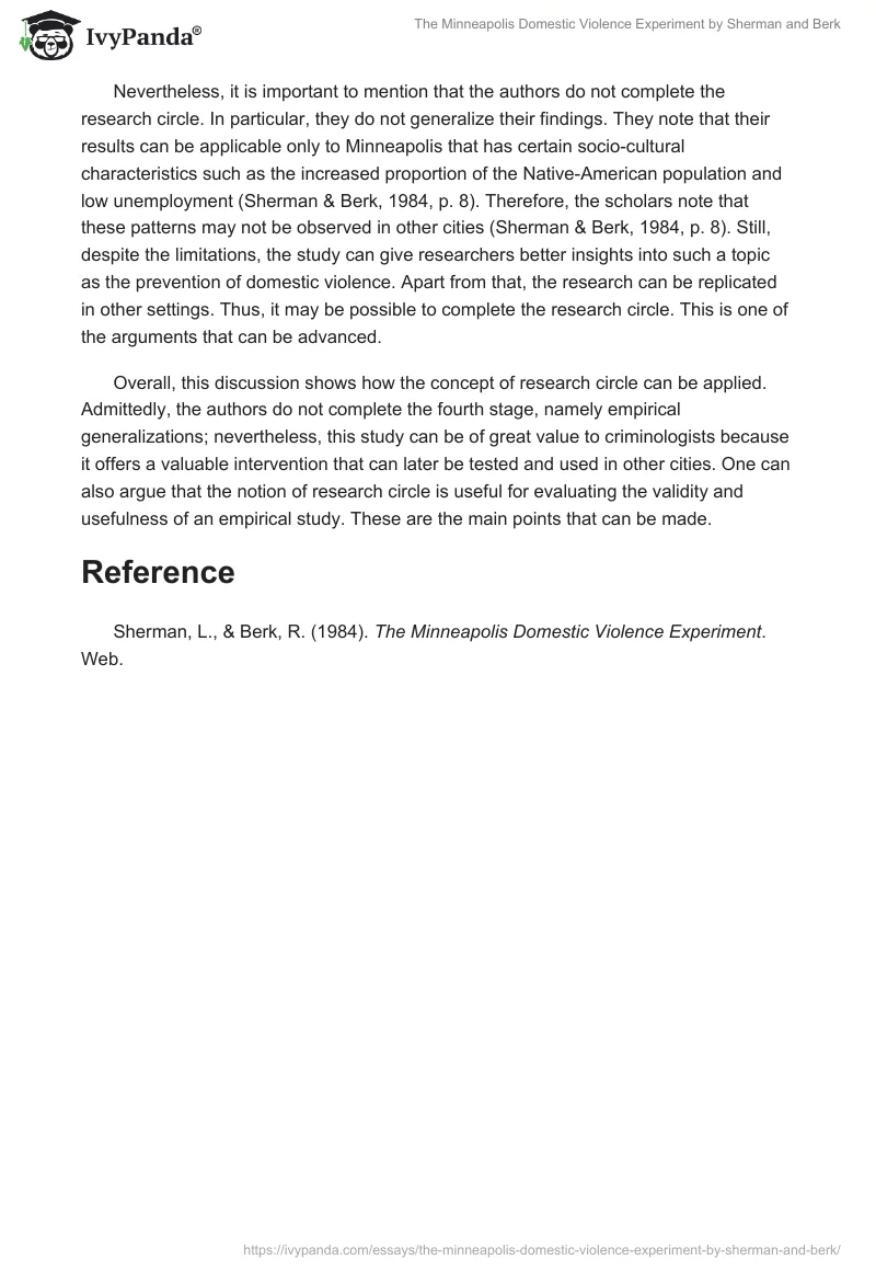 "The Minneapolis Domestic Violence Experiment" by Sherman and Berk. Page 2