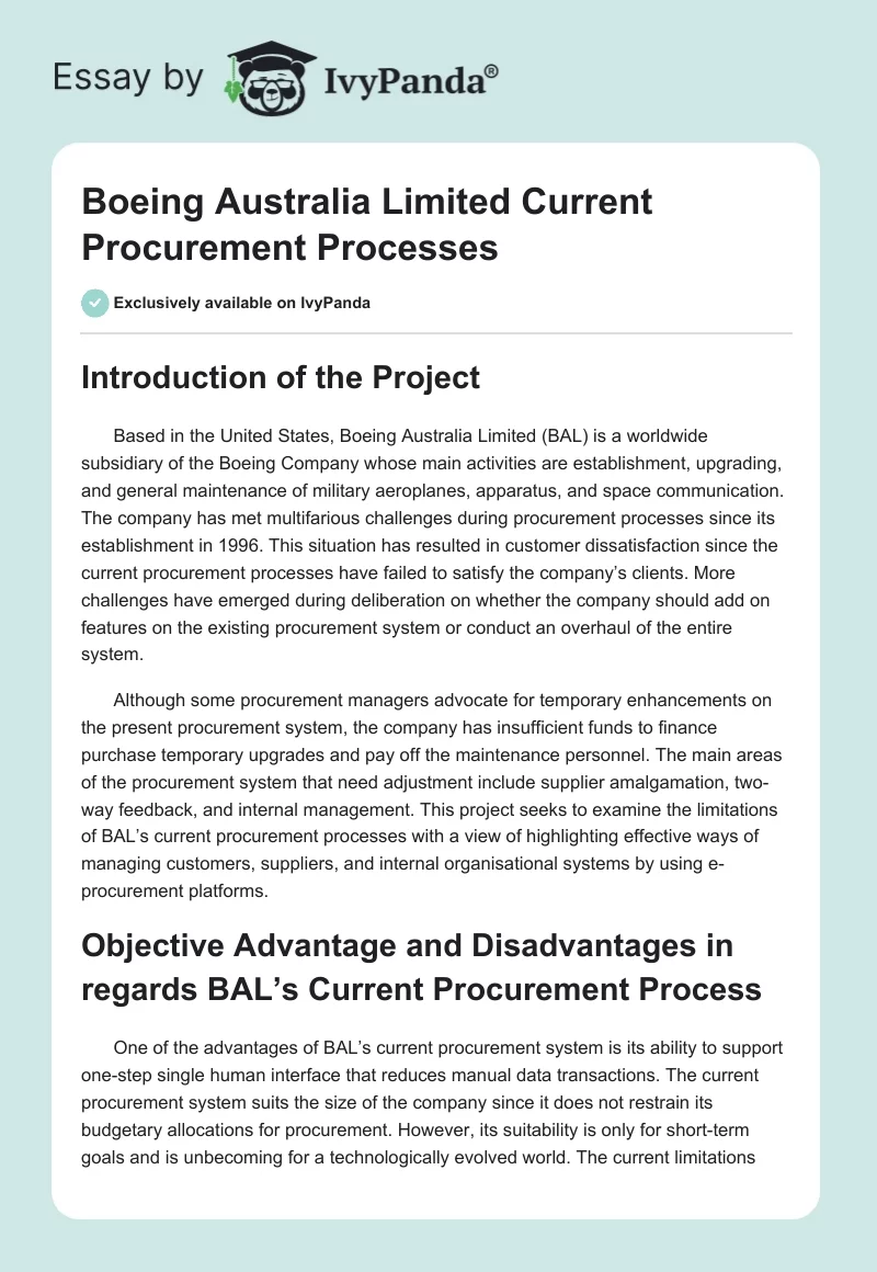 Boeing Australia Limited Current Procurement Processes. Page 1