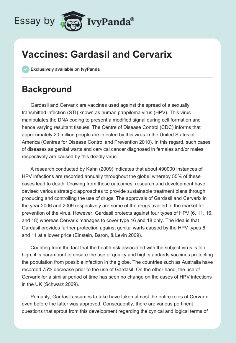 Vaccines: Gardasil and Cervarix. Page 1