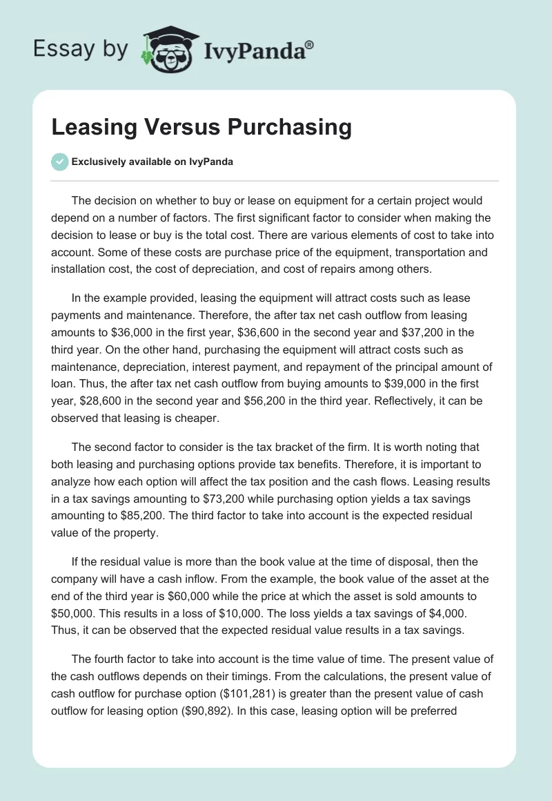 Leasing Versus Purchasing. Page 1