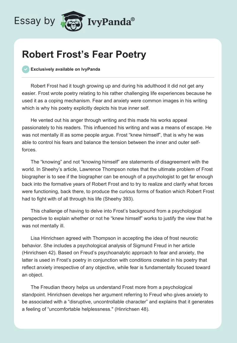 Robert Frost’s Fear Poetry. Page 1