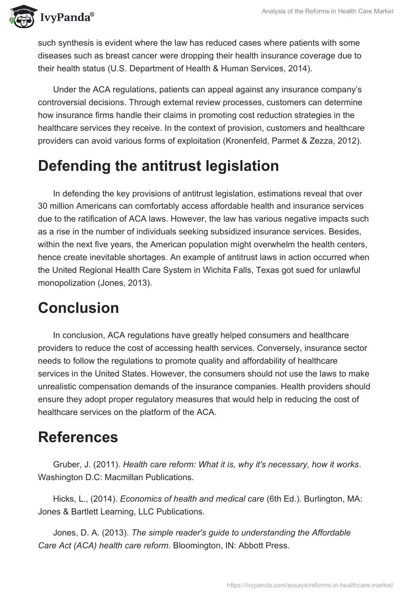 Analysis of the Reforms in Health Care Market. Page 2