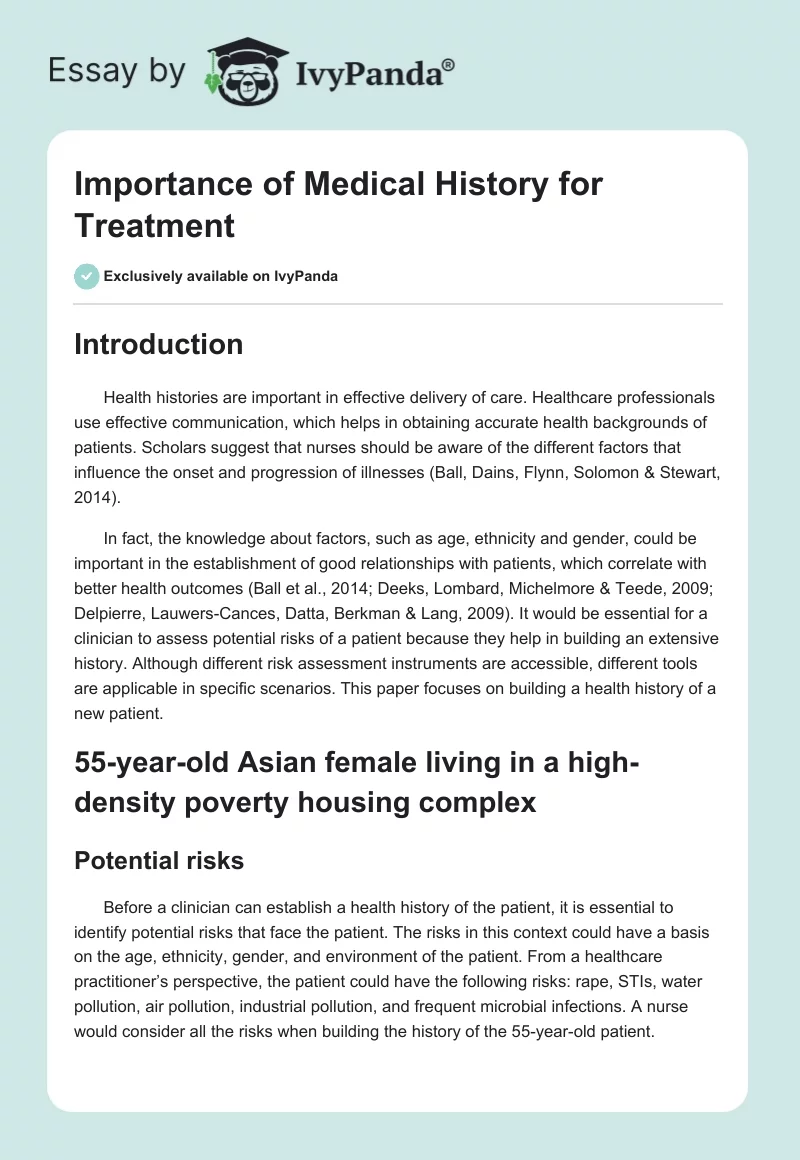 Importance of Medical History for Treatment. Page 1