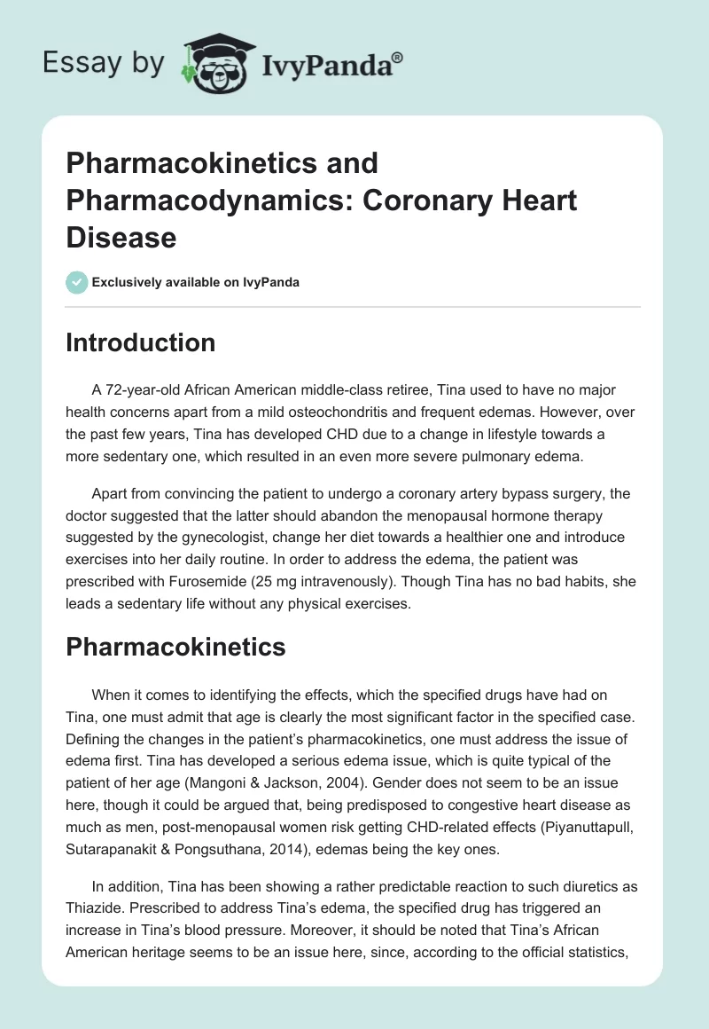 Pharmacokinetics and Pharmacodynamics: Coronary Heart Disease. Page 1