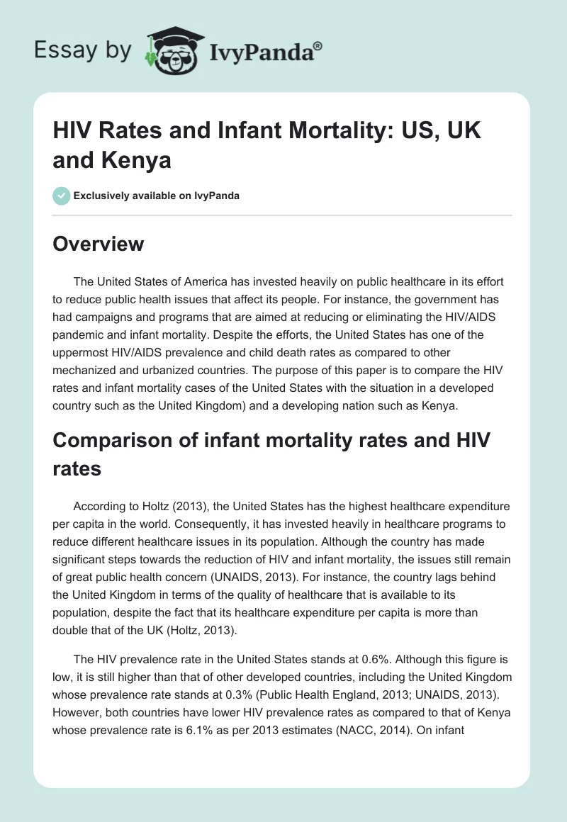 HIV Rates and Infant Mortality: US, UK and Kenya. Page 1