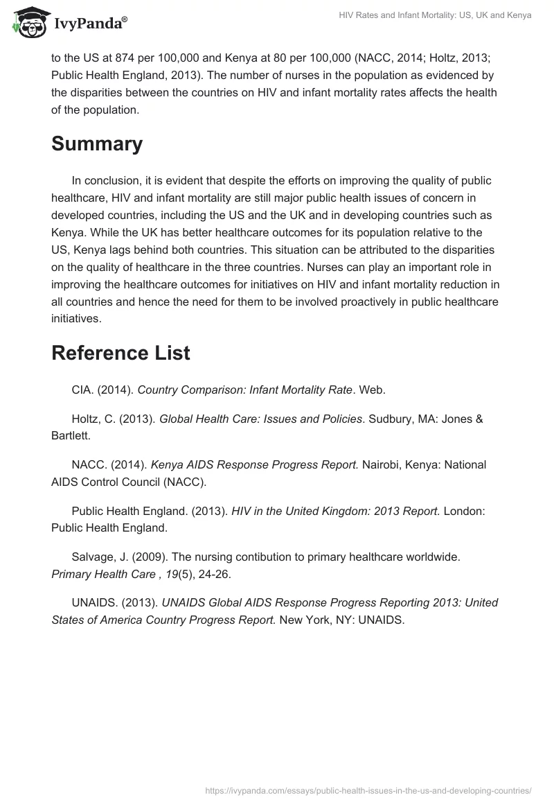 HIV Rates and Infant Mortality: US, UK and Kenya. Page 3