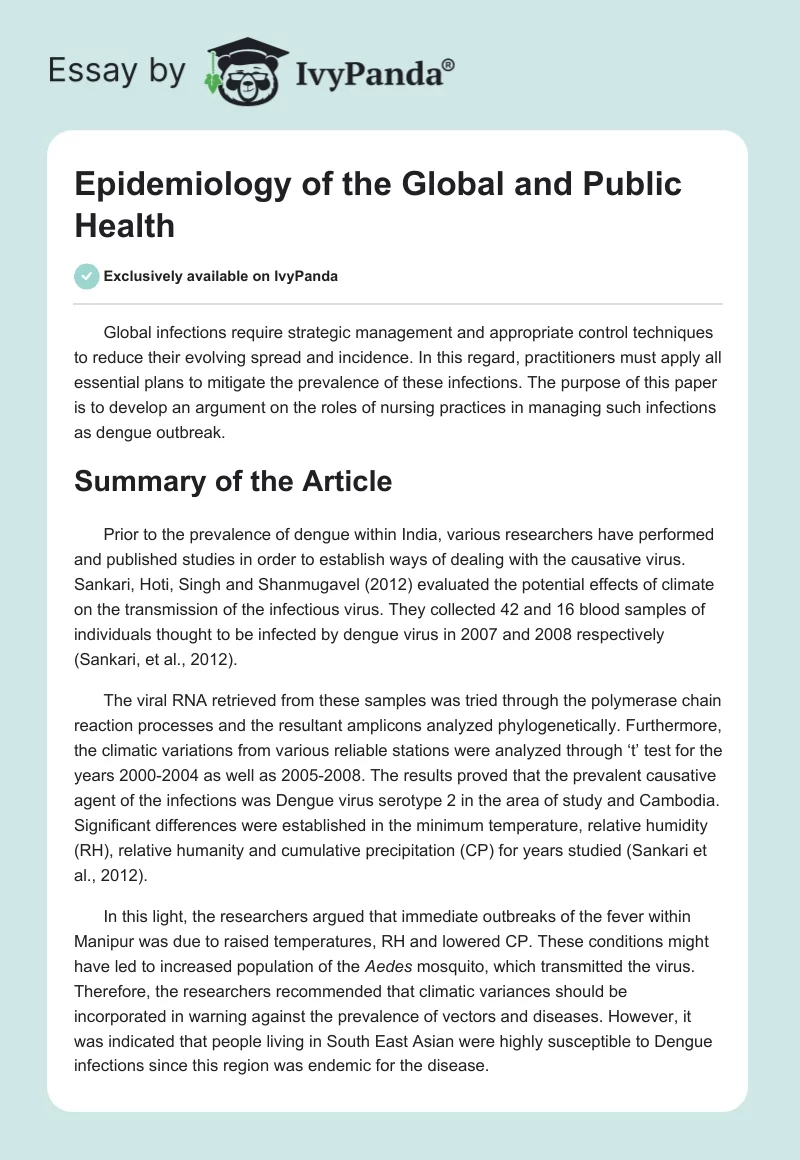 Epidemiology of the Global and Public Health. Page 1