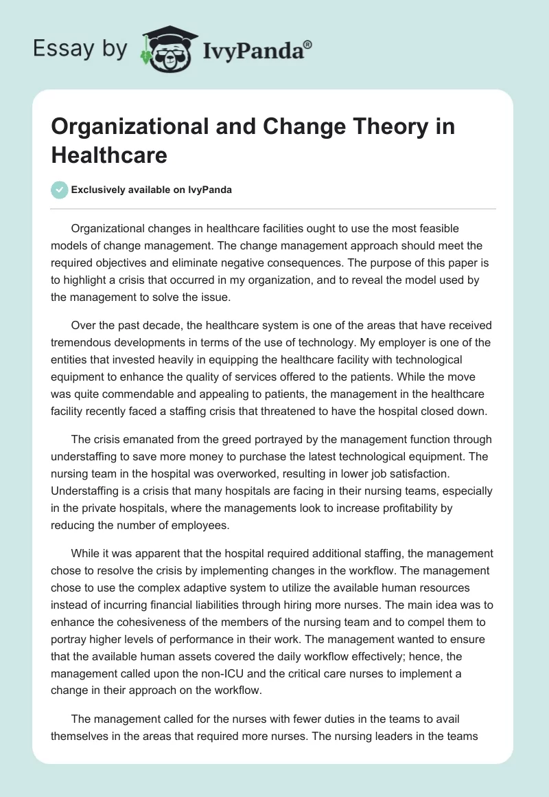 Organizational and Change Theory in Healthcare. Page 1