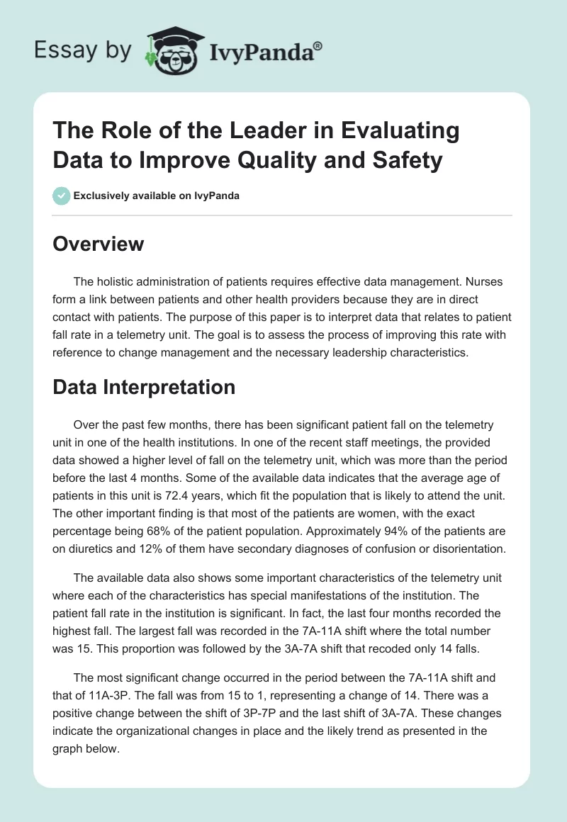 The Role of the Leader in Evaluating Data to Improve Quality and Safety. Page 1