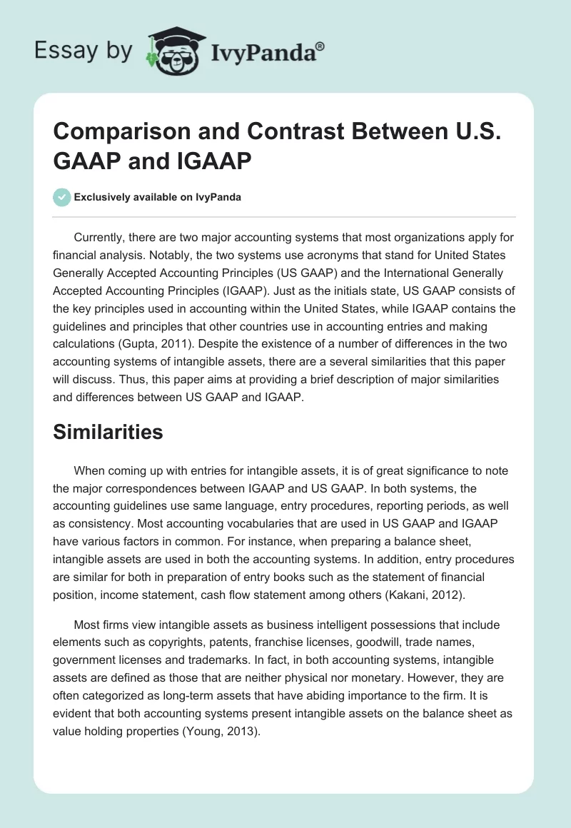 Comparison and Contrast Between U.S. GAAP and IGAAP. Page 1