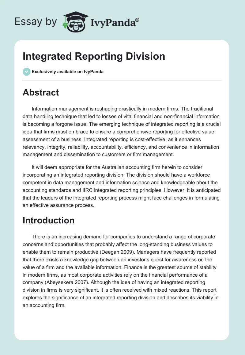 Integrated Reporting Division. Page 1