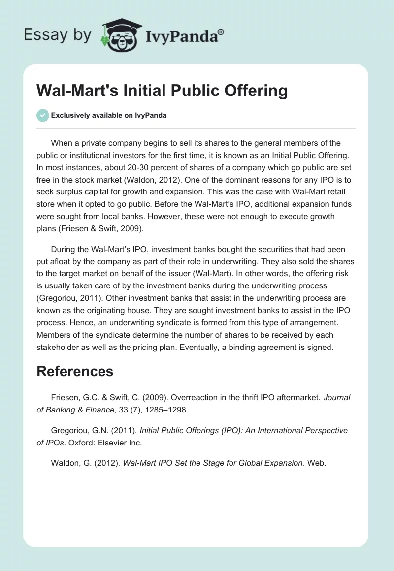 Wal-Mart's Initial Public Offering. Page 1