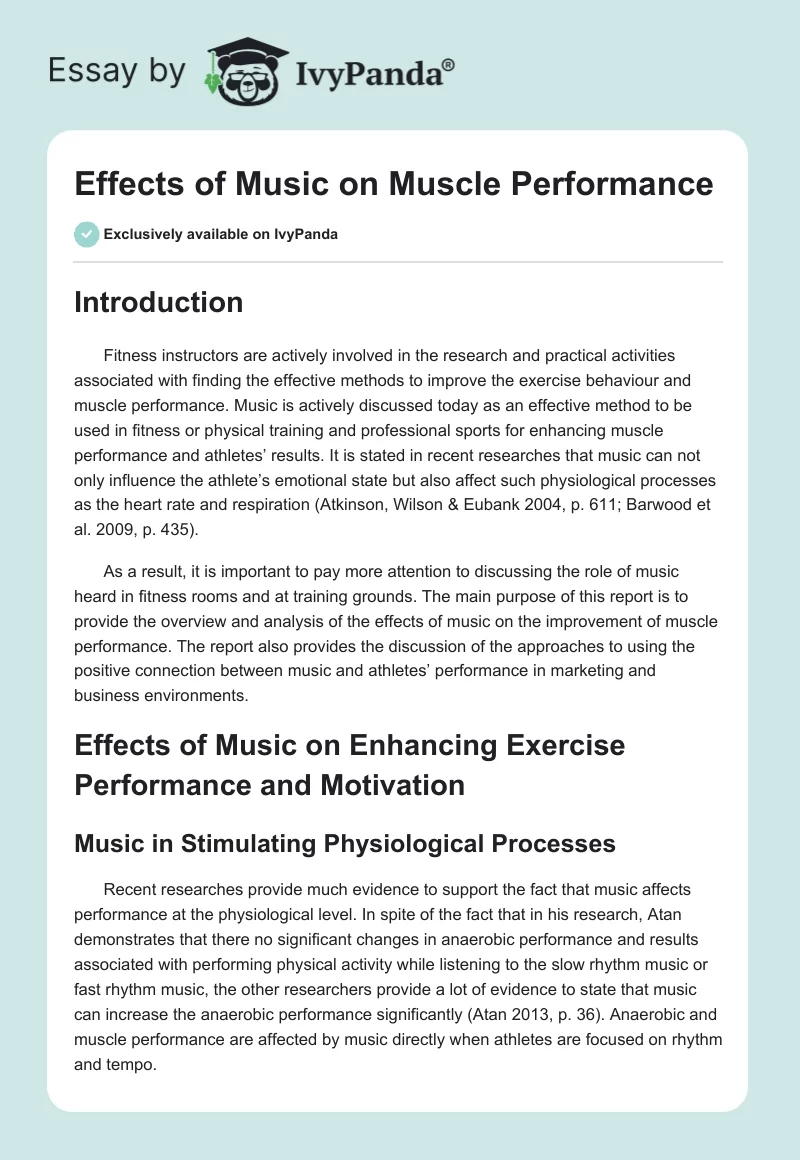 Effects of Music on Muscle Performance. Page 1
