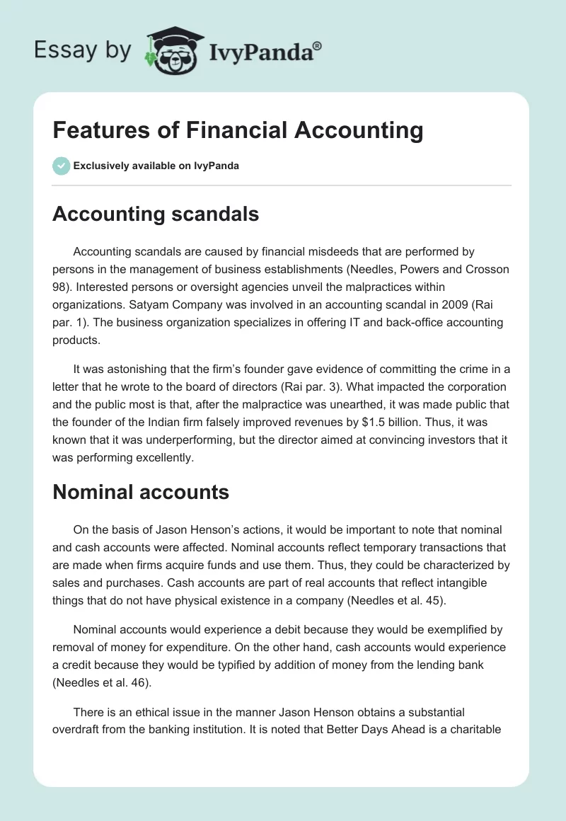 Features of Financial Accounting. Page 1