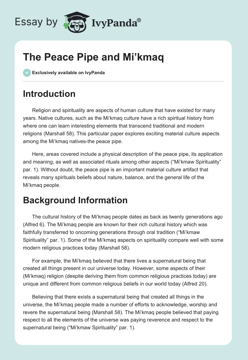 The Peace Pipe and Mi’kmaq. Page 1
