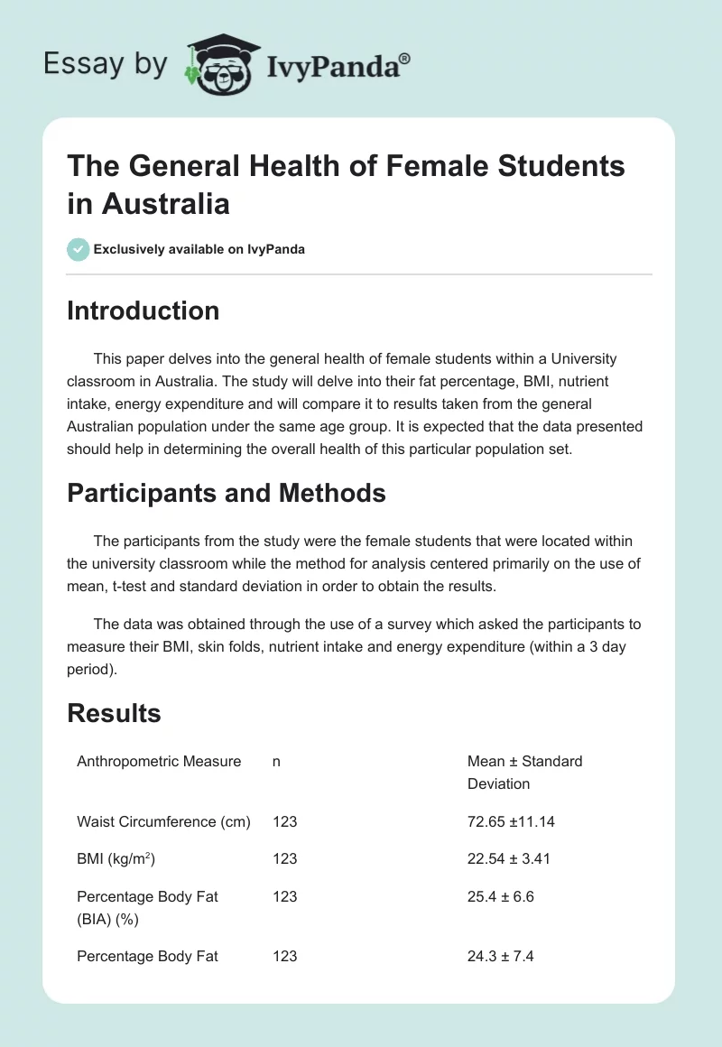 The General Health of Female Students in Australia. Page 1