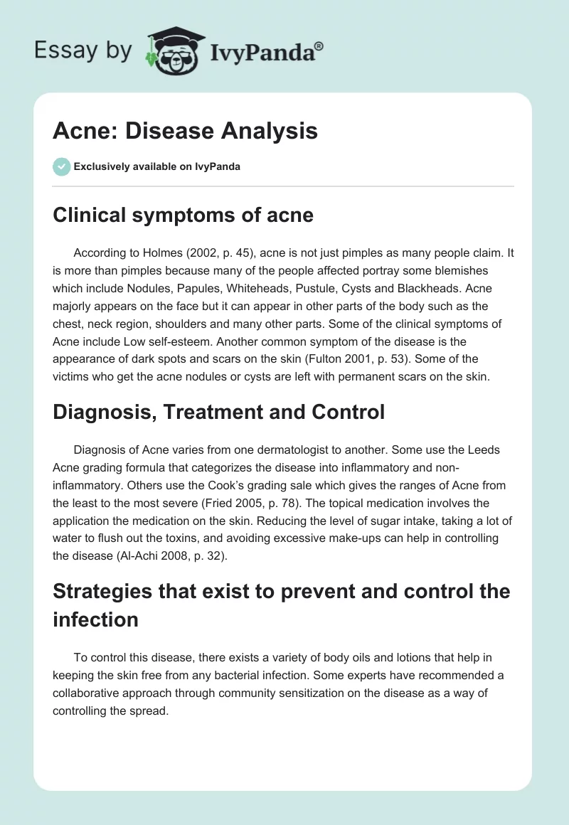 Acne: Disease Analysis. Page 1