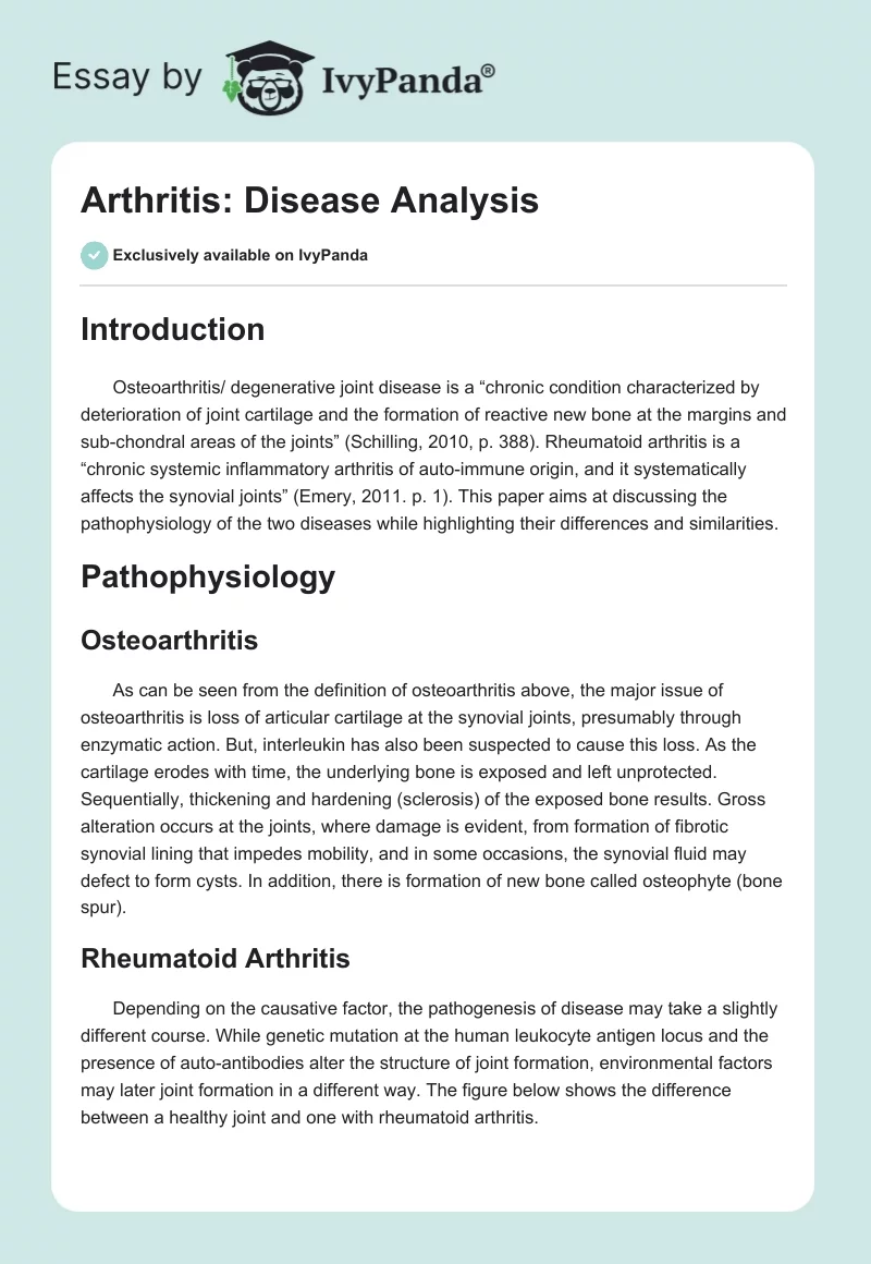 Arthritis: Disease Analysis. Page 1