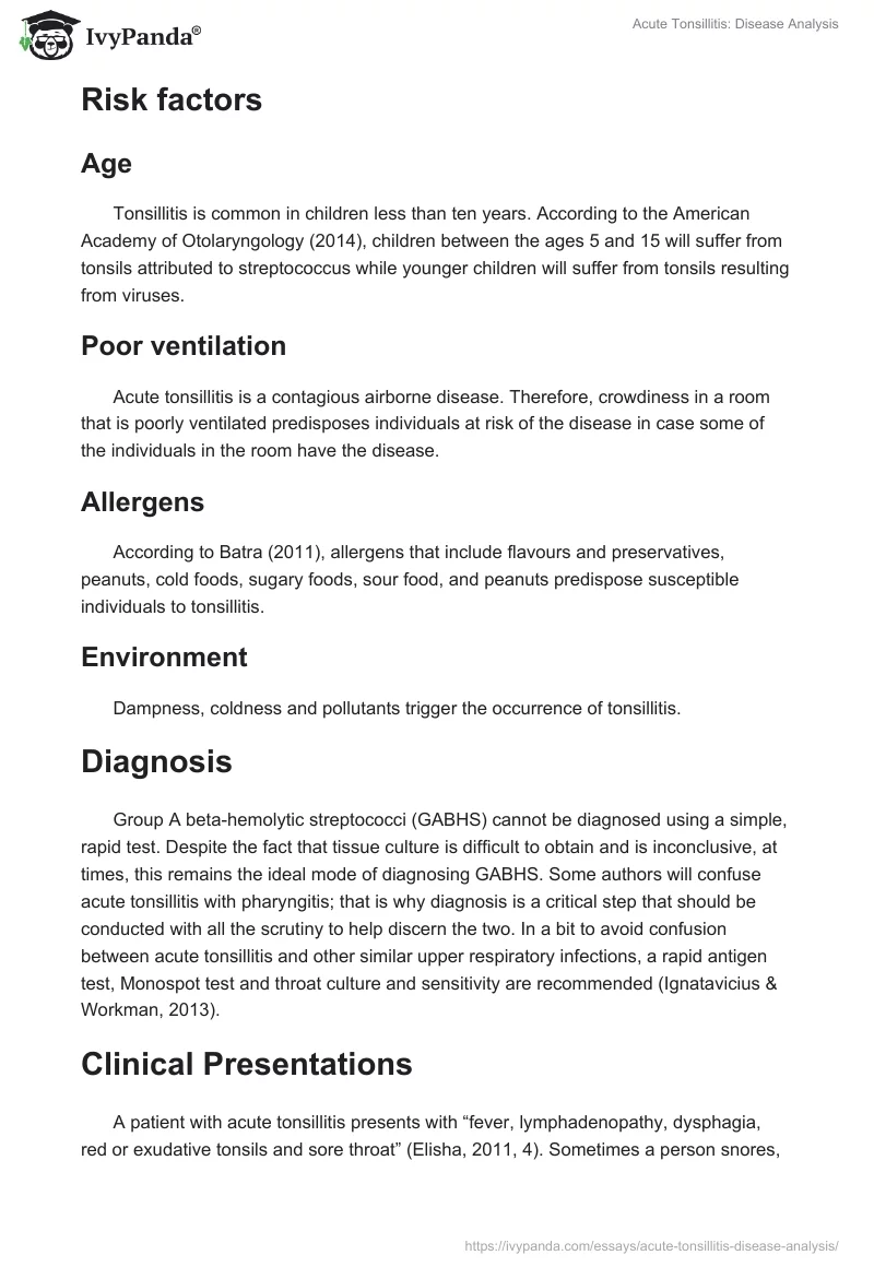 Acute Tonsillitis: Disease Analysis. Page 2