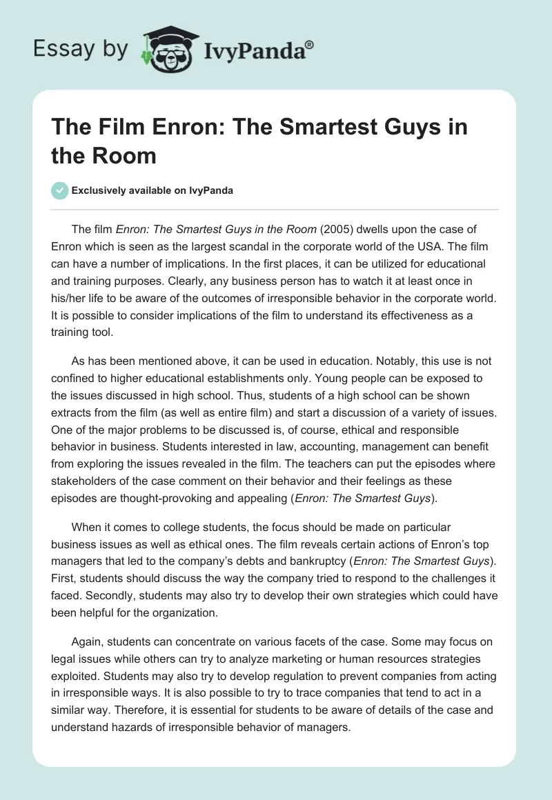 The Film Enron: The Smartest Guys in the Room. Page 1