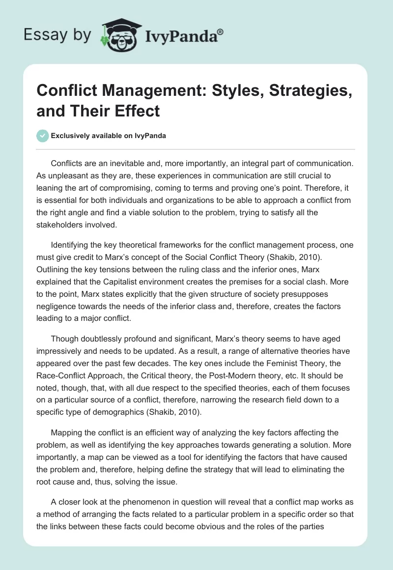 Conflict Management: Styles, Strategies, and Their Effect. Page 1