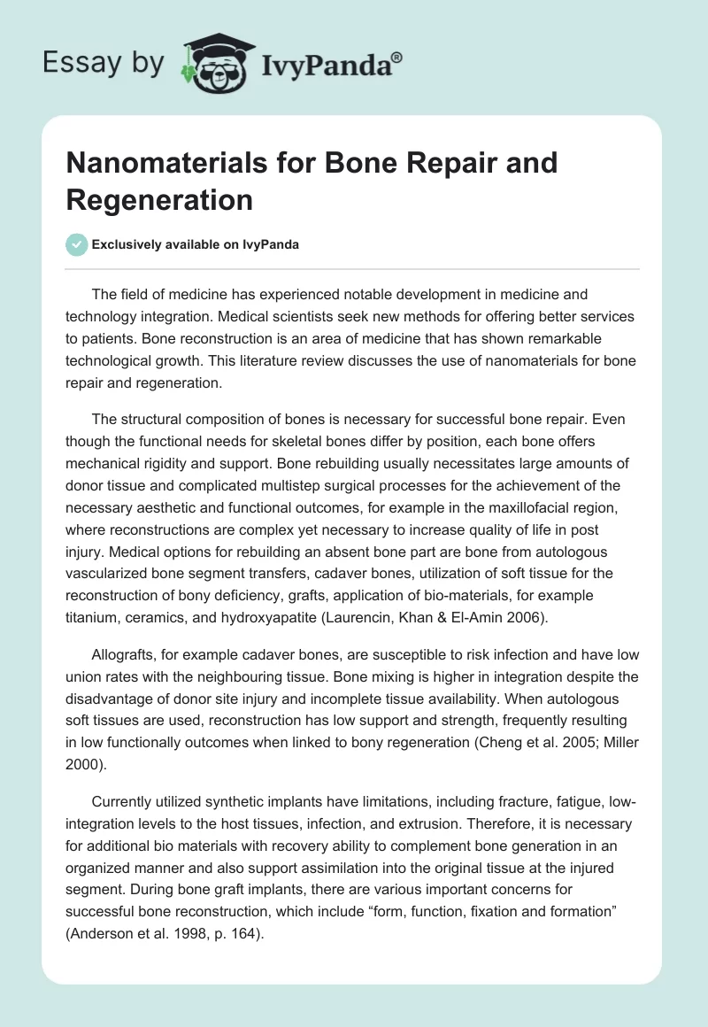 Nanomaterials for Bone Repair and Regeneration. Page 1