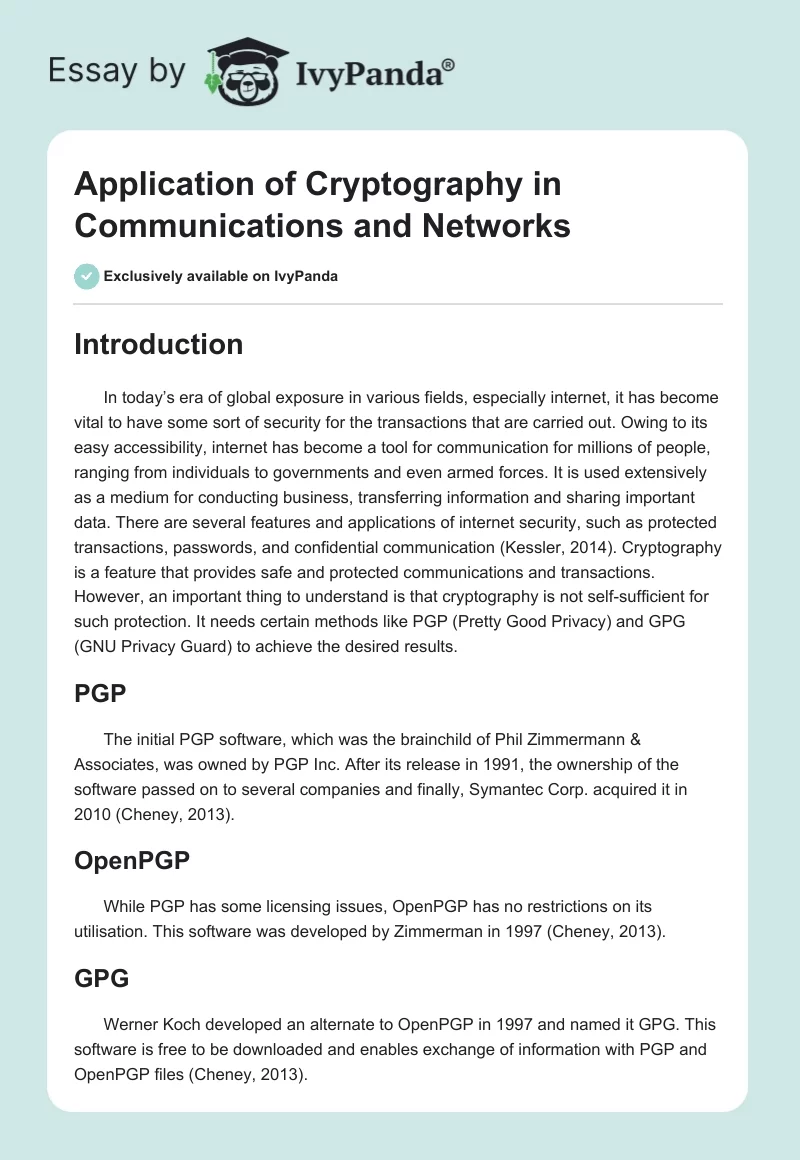 Application of Cryptography in Communications and Networks. Page 1