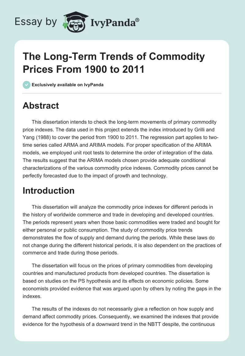 The Long-Term Trends of Commodity Prices From 1900 to 2011. Page 1